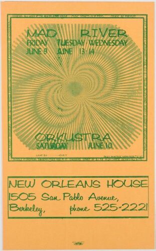 1967 Mad River Orkustra New Orleans House Berkeley Handbill Near Mint 89