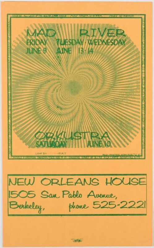 1967 Mad River Orkustra New Orleans House Berkeley Handbill Near Mint 89