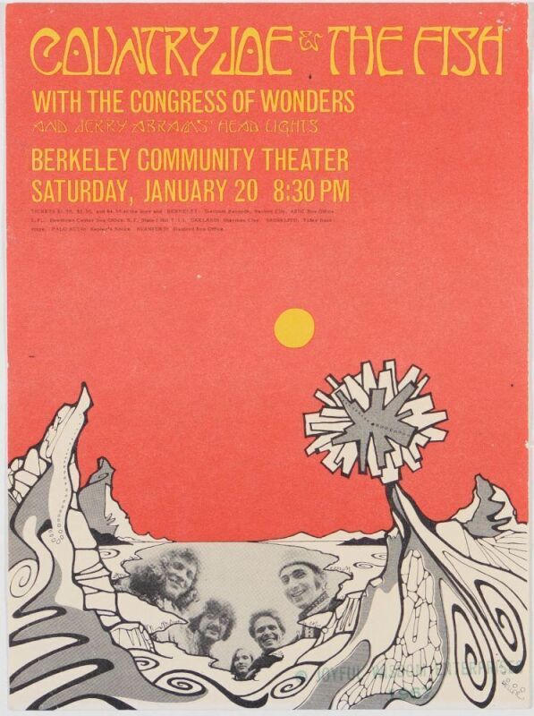 1967 Country Joe & The Fish Congress of Wonders Berkeley Community Theater Handbill Excellent 75