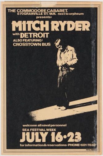 1971 Mitch Ryder & Detroit The Commodore Cabaret Vancouver Handbill Extra Fine 61