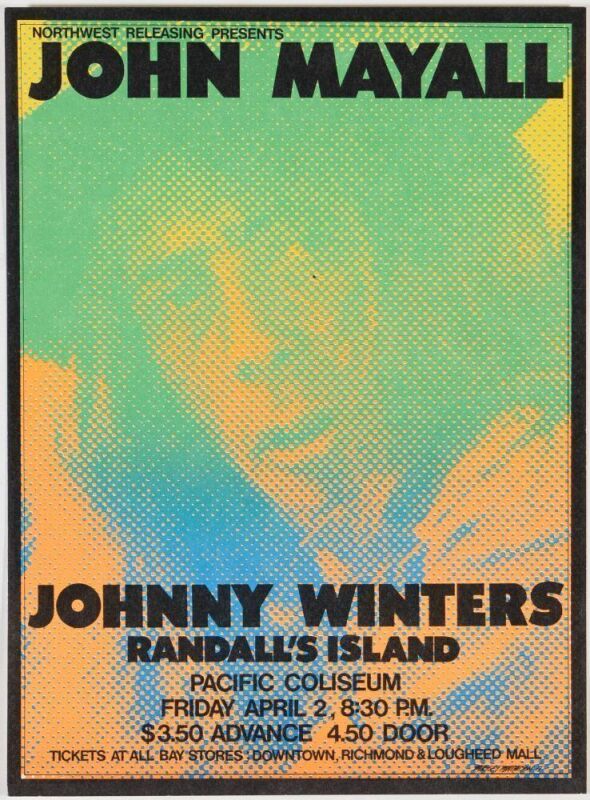 1971 John Mayall Johnny Winter The Pacific Coliseum Vancouver Handbill Near Mint 89