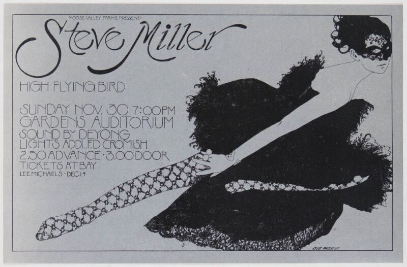 1969 Steve Miller High Flying Bird Gardens Auditorium Vancouver Handbill Near Mint 89