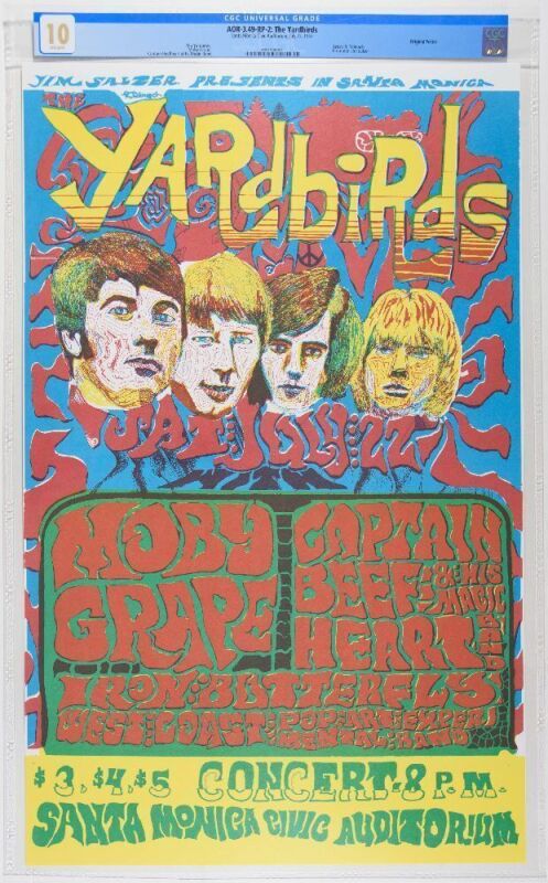 1967 AOR-3.49 The Yardbirds Moby Grape Santa Monica Civic Auditorium RP2 Poster CGC 10