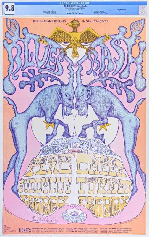 1968 BG-128 Electric Flag Buddy Guy Ike & Tina Turner Fillmore Auditorium Signed Conklin Poster CGC 9.8