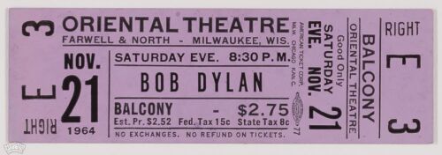 1964 Bob Dylan Oriental Theatre Unused Concert Ticket Mint 95