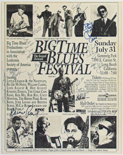 1994 Little Charlie and the Nightcats Keb Mo 2nd Annual Big Time Blues Festival Gemmrig Park Long Beach Signed Poster Extra Fine 69