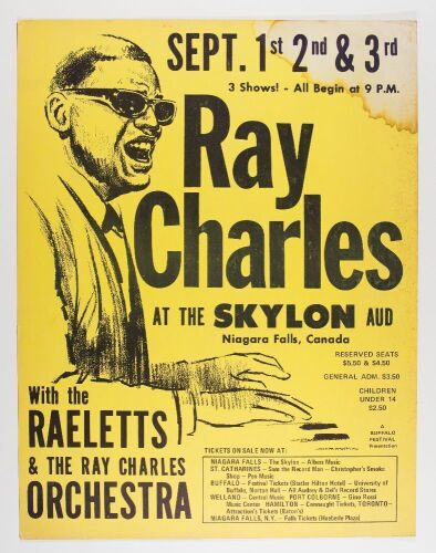 1972 Ray Charles & The Raeletts The Skylon Niagara Falls Cardboard Poster Fine 55
