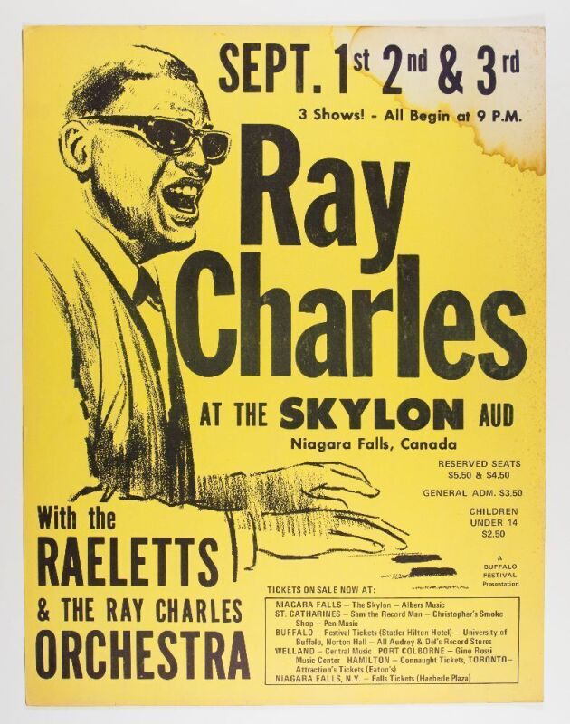 1972 Ray Charles & The Raeletts The Skylon Niagara Falls Cardboard Poster Fine 55