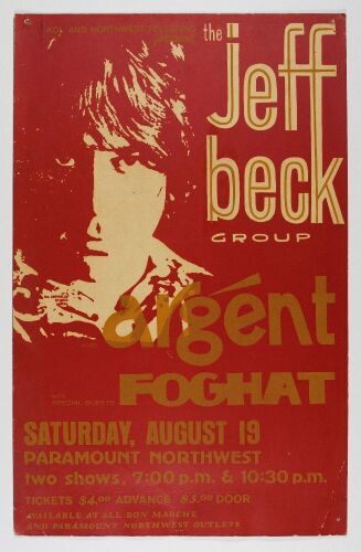 1972 The Jeff Beck Group Foghat The Paramount Northwest Seattle Poster Extra Fine 61