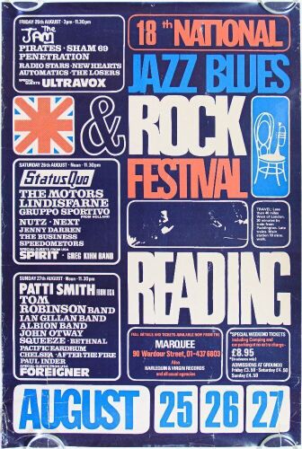 1978 Patti Smith The Jam Foreigner The 18th National Jazz Blues Rock Festival Reading Poster Fine 53