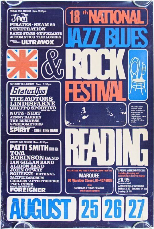 1978 Patti Smith The Jam Foreigner The 18th National Jazz Blues Rock Festival Reading Poster Fine 53