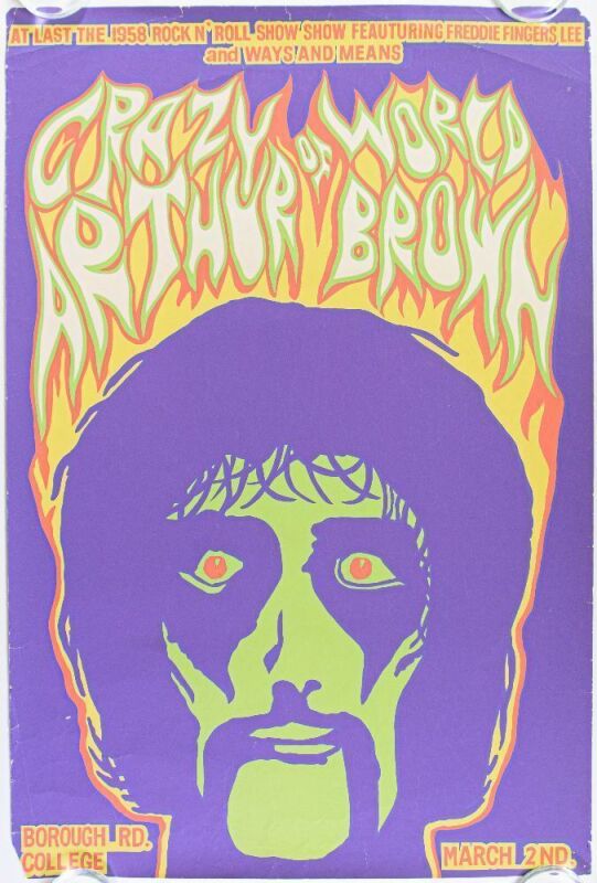 1968 Crazy World of Arthur Brown Borough Road College London Poster Extra Fine 63