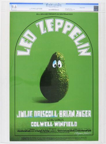 1969 BG-170 Led Zeppelin Fillmore West & Winterland Signed Tuten Poster CGC 9.6