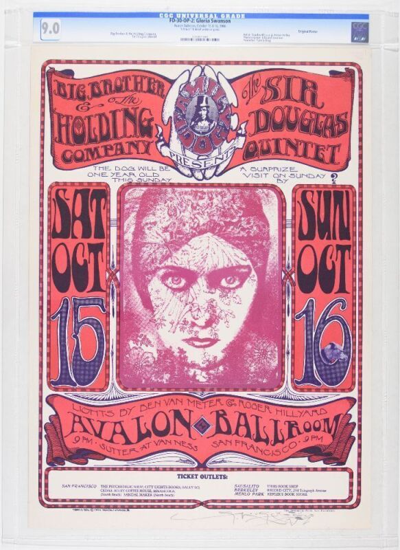1966 FD-30 Big Brother Janis Joplin Avalon Ballroom Signed Mouse Poster CGC 9.0