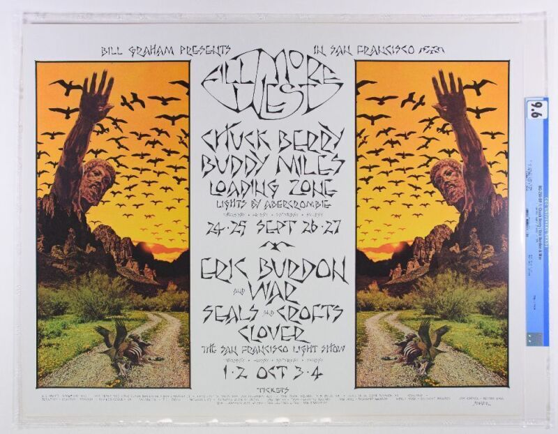 1970 BG-250 Chuck Berry Buddy Miles Eric Burdon & War Fillmore West Poster CGC 9.6