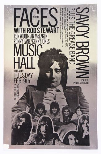 1971 Small Faces with Rod Stewart Savoy Brown Boston Music Hall Original Foil Poster Extra Fine 69