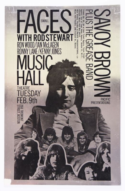 1971 Small Faces with Rod Stewart Savoy Brown Boston Music Hall Original Foil Poster Extra Fine 69