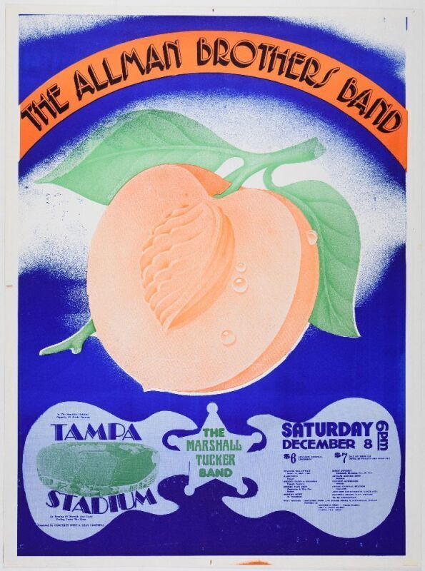 1973 The Allman Brothers Band The Marshall Tucker Band Tampa Stadium Poster Near Mint 83