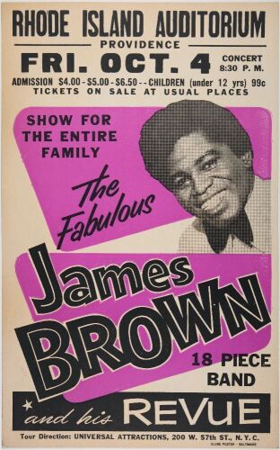 1968 James Brown Revue The Rhode Island Auditorium Globe Cardboard Poster Excellent 79
