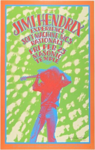 1968 G/G-680223A Jimi Hendrix Masonic Temple Detroit Commemorative RP1 Signed Grimshaw Poster Near Mint 85
