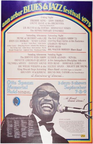 1973 Gary Grimshaw Ray Charles Ann Arbor Blues & Jazz Festival Otis Spann Memorial Field Poster Excellent 77