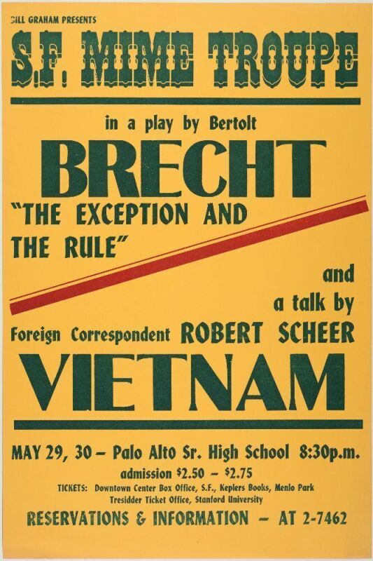 1965 The San Francisco Mime Troupe The Exception and The Rule Palo Alto Sr High School Poster Near Mint 81