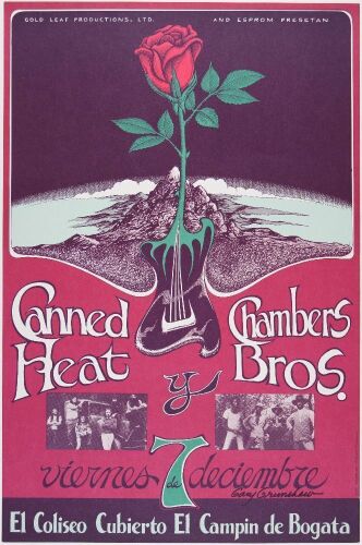 1973 Canned Heat El Coliseo Cubierto El Camp&iacute;n de Bogot&aacute; Colombia Signed Grimshaw Poster Near Mint 89