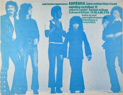 1970 Santana James Cotton Blues Band The Roberts Center Boston College Poster Extra Fine 69