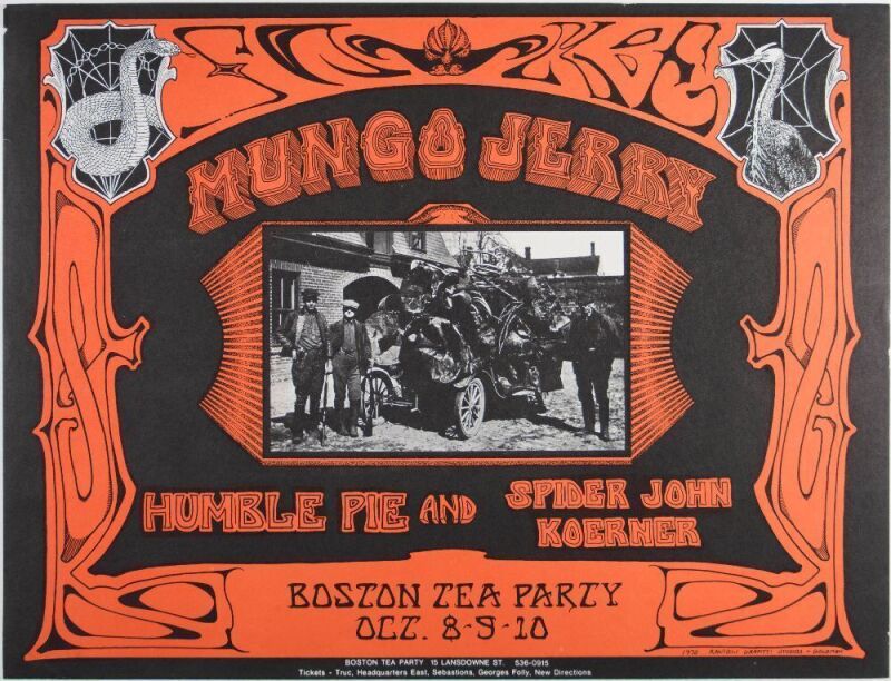 1970 Mungo Jerry Humble Pie Boston Tea Party Poster Near Mint 89