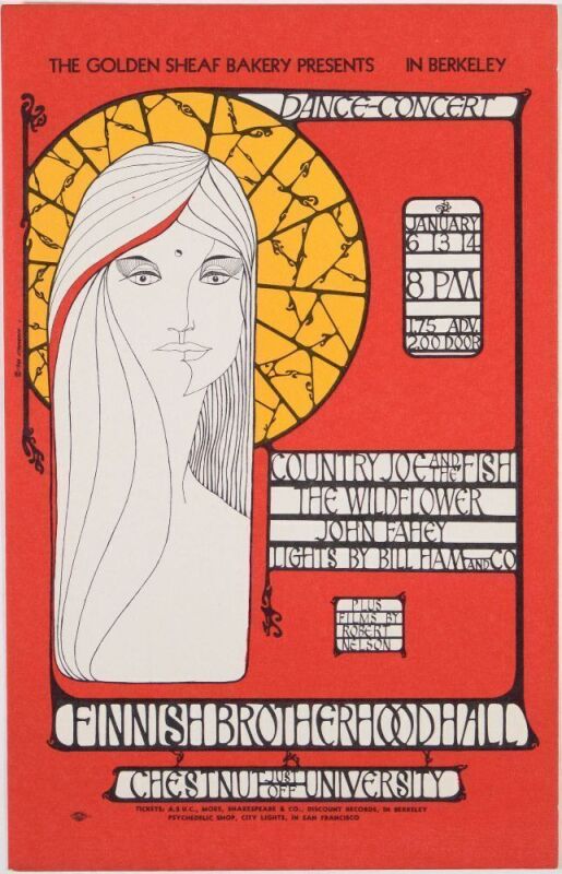 1967 AOR-2.270 Country Joe & The Fish The Finnish Brotherhood Hall Berkeley Handbill Near Mint 89