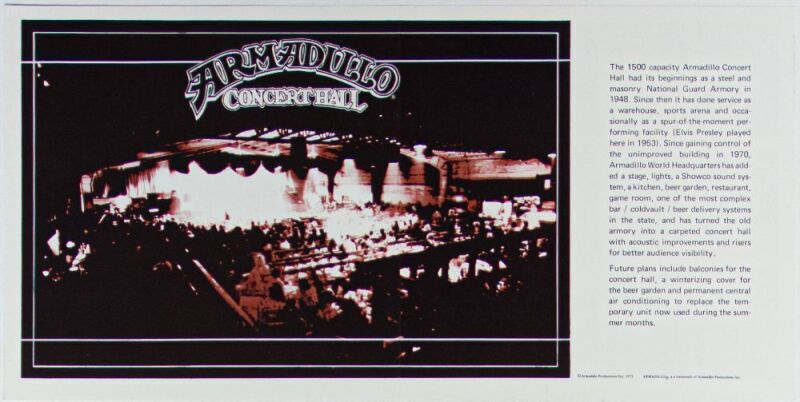 1975 The Armadillo World Headquarters Austin Promotional Performers List Flyer Near Mint 83