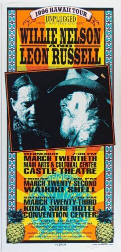 1996 Mark Arminski Willie Nelson Leon Russell Hawaii Tour Signed Arminski Poster Excellent 75