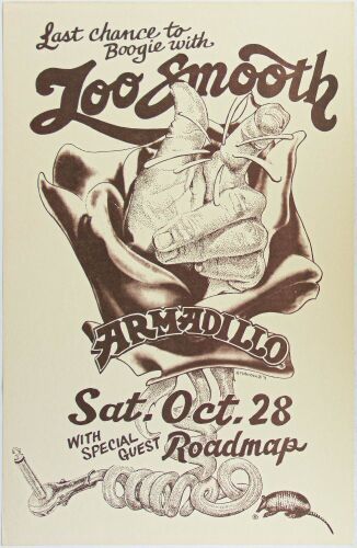 1975 Ken Featherston Too Smooth Armadillo World Headquarters Austin Poster Near Mint 85