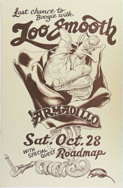 1975 Ken Featherston Too Smooth Armadillo World Headquarters Austin Poster Near Mint 85