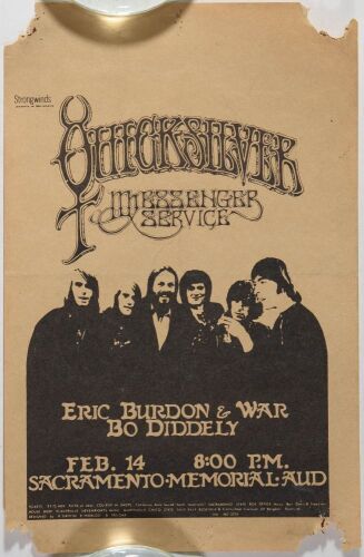 1971 Quicksilver Messenger Service Eric Burdon Bo Diddley Sacramento Memorial Handbill Extra Fine 60