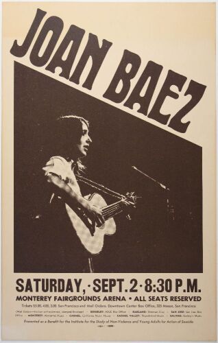 1967 Joan Baez Monterey Fairgrounds Arena Cardboard Poster Excellent 79