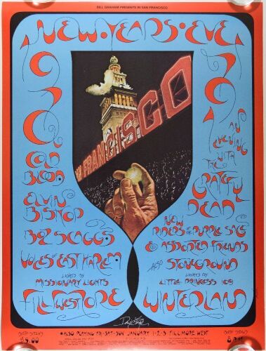 1970 BG-263 Grateful Dead New Years Eve Fillmore West & Winterland Signed Singer Poster Near Mint 87