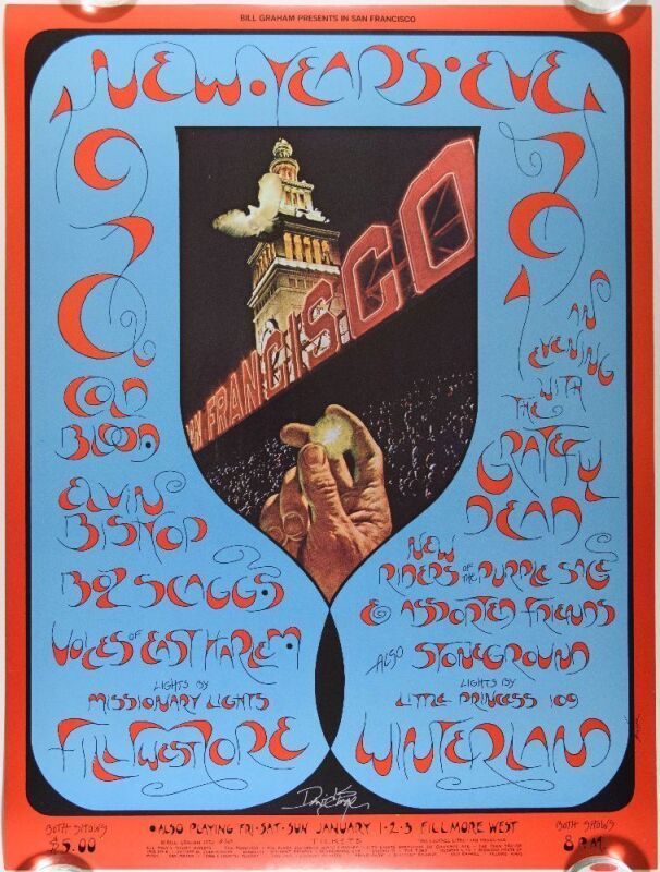 1970 BG-263 Grateful Dead New Years Eve Fillmore West & Winterland Signed Singer Poster Near Mint 87