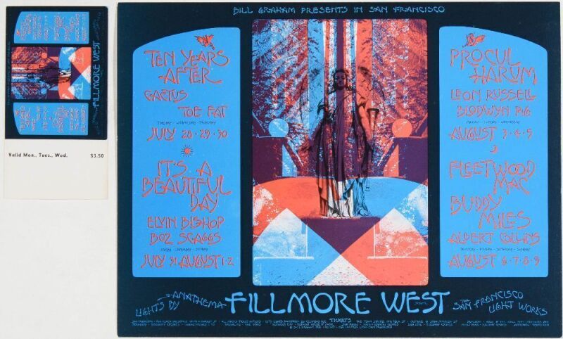 1970 BG-245 Ten Years After Procol Harum Fleetwood Mac Fillmore West Postcard & Ticket Near Mint 89