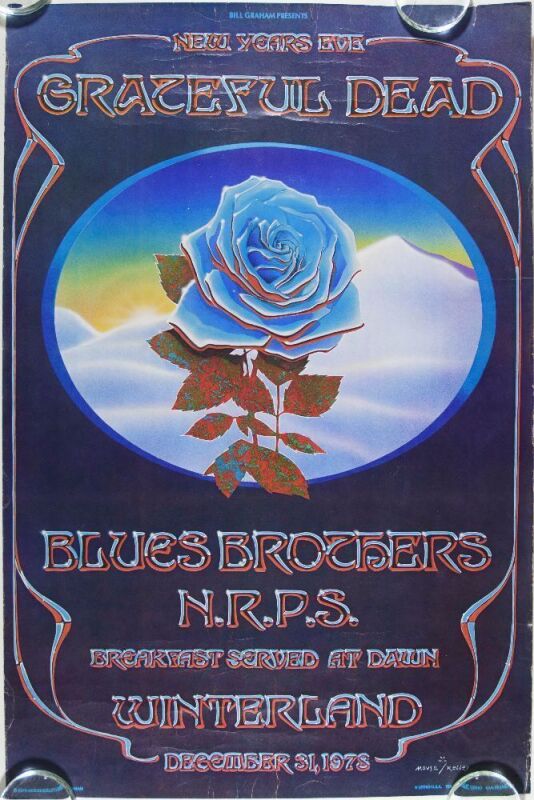 1978 AOR-4.38 Grateful Dead Winterland NYE Blue Rose Poster Extra Fine 69