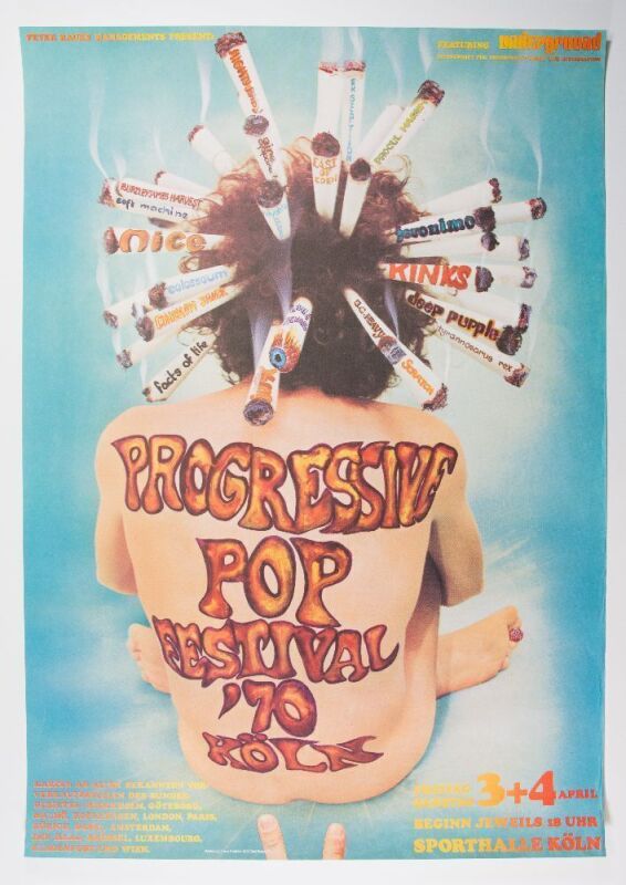 1970 The Kinks Yes Deep Purple Procol Harum The Progressive Pop Festival Germany Poster Excellent 77