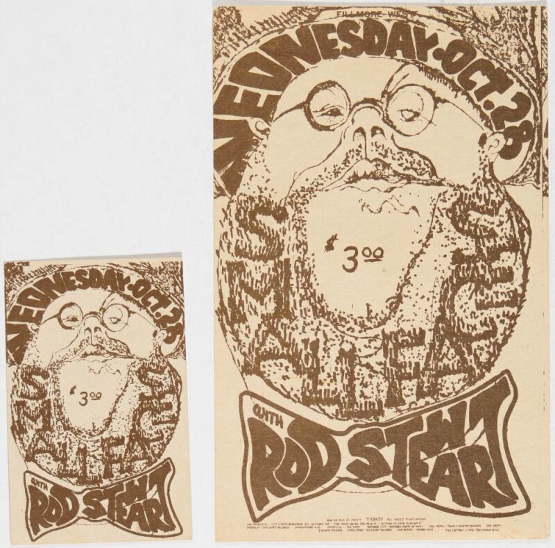 1970 Small Faces With Rod Stewart Fillmore West Postcard & Ticket Extra Fine 65