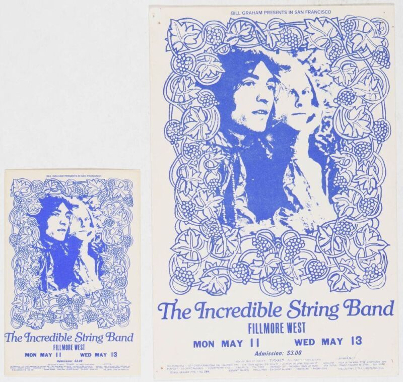 1970 BG-232A Incredible String Band Original Postcard & Ticket Extra Fine 69