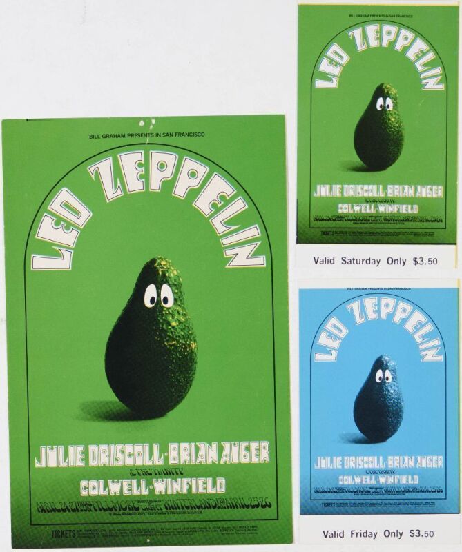 1969 BG-170 Led Zeppelin Fillmore West & Winterland Postcard & Ticket Near Mint 89