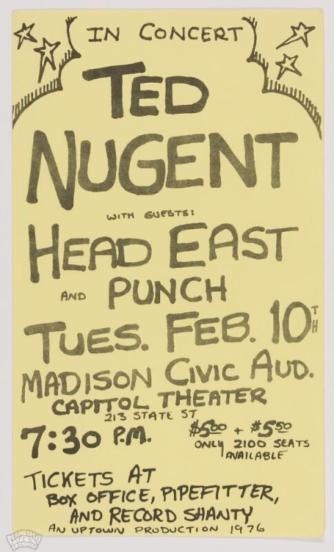 1976 Ted Nugent Madison Civic Aud. Capitol Theater Handbill Mint 91