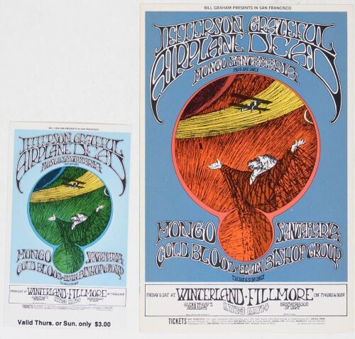 1969 BG-171 Grateful Dead Jefferson Airplane Fillmore West Postcard & Ticket Near Mint 89