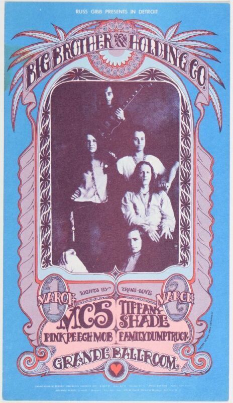1968 G/G-680301 Big Brother & Holding Comapny Grande Ballroom Detroit Postcard Near Mint 81