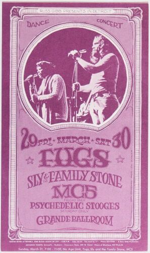 1968 G/G-680329 Fugs Sly & The Family Stone MC5 Psychedelic Stooges Grande Ballroom Detroit Postcard Near Mint 89