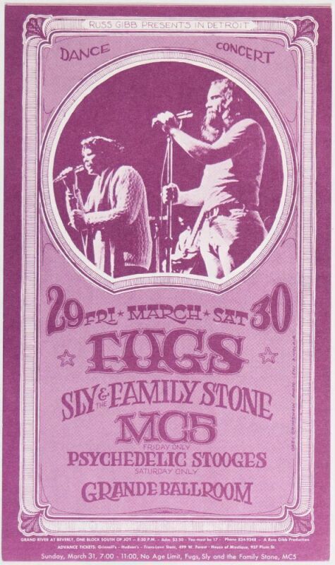 1968 G/G-680329 Fugs Sly & The Family Stone MC5 Psychedelic Stooges Grande Ballroom Detroit Postcard Near Mint 89