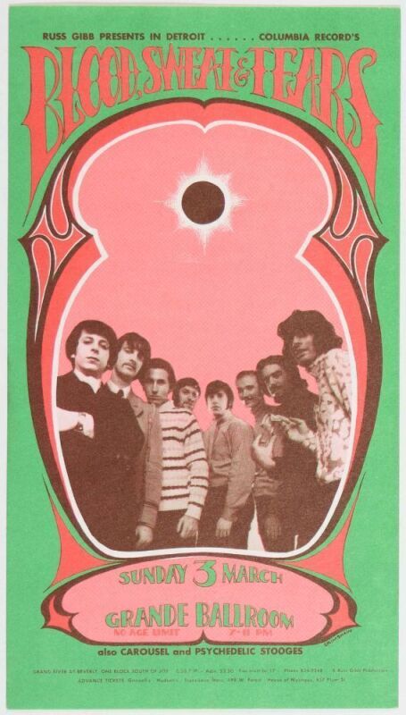1968 G/G-680303 Blood Sweat and Tears Grande Ballroom Detroit Postcard Excellent 79